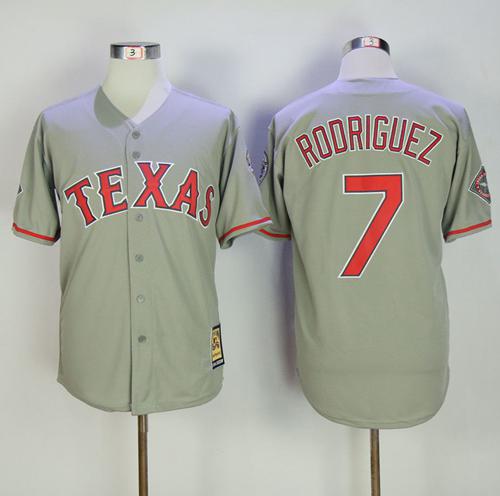 Mitchell And Ness Rangers #7 Ivan Rodriguez Grey Throwback Stitched MLB Jersey